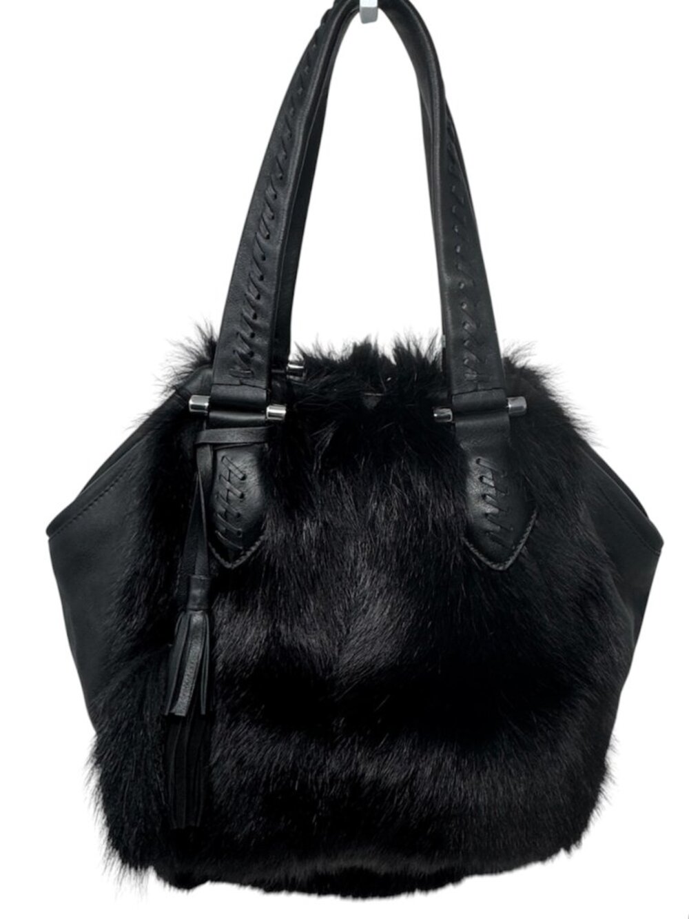 TOUS Genuine Fur Leather Oversized Shoulder Tote Y2K Mob Wife Bag